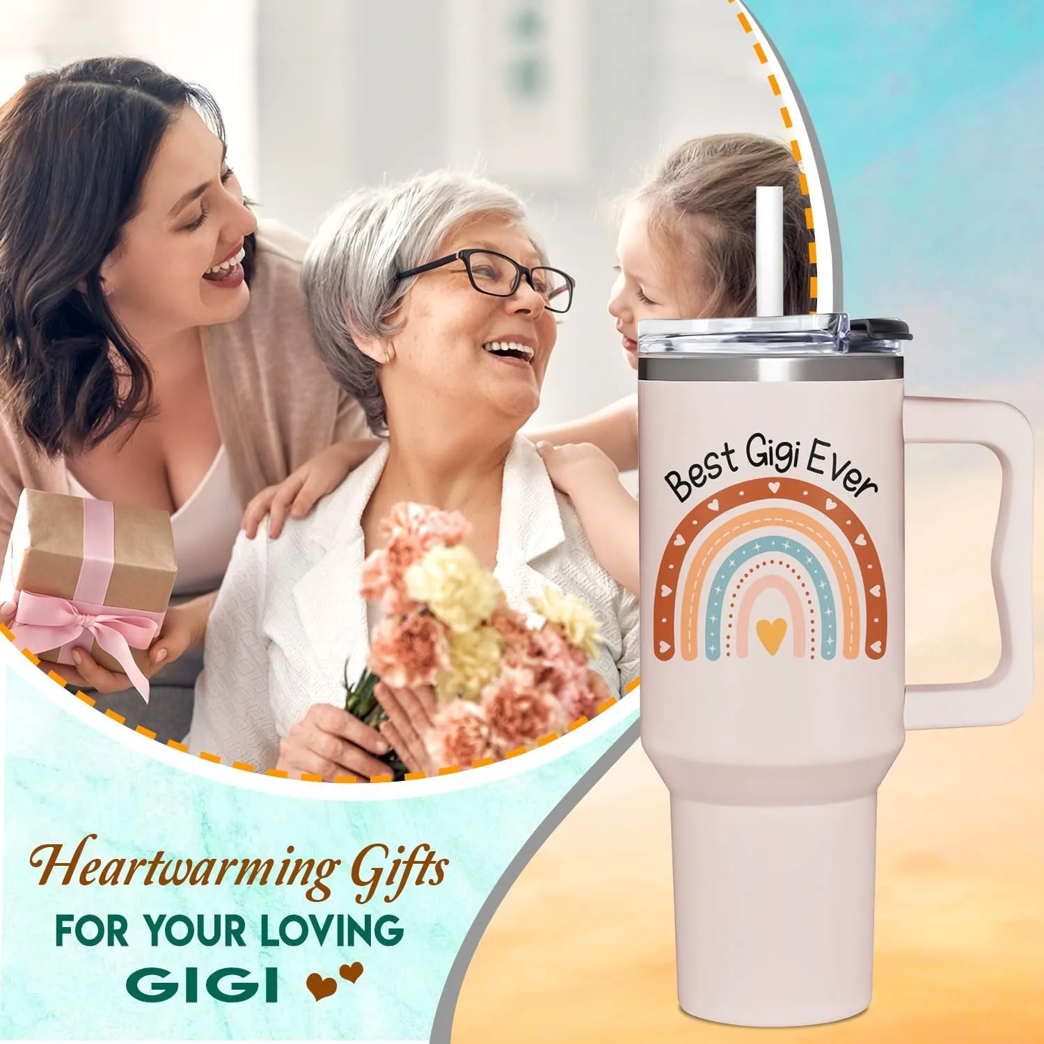Gigi Gifts For Grandma - Christmas, Birthday, Mothers Day Gift For Gigi - New Grandma Gifts From Grandchildren, Grandkids, Grandson - 40Oz Tumbler With Handle