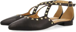 GIOSEPPO Black Leather Ballerinas with Fine Toe and Studs Detail for Women Garcon