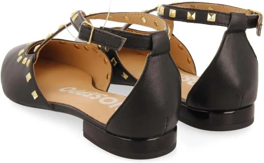 GIOSEPPO Black Leather Ballerinas with Fine Toe and Studs Detail for Women Garcon