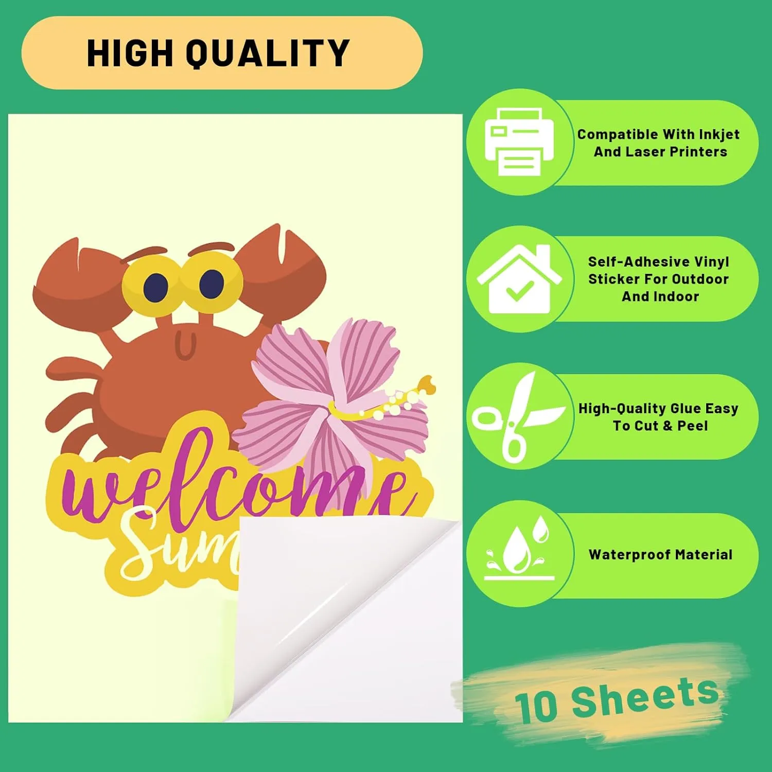 GIRAFVINYL Glow in the Dark Printable Sticker Paper for Inkjet Printer - Printable Vinyl Sticker Paper White Vinyl Sheets - Waterproof Decal Paper - 10 Sheets, 8.5"x11"