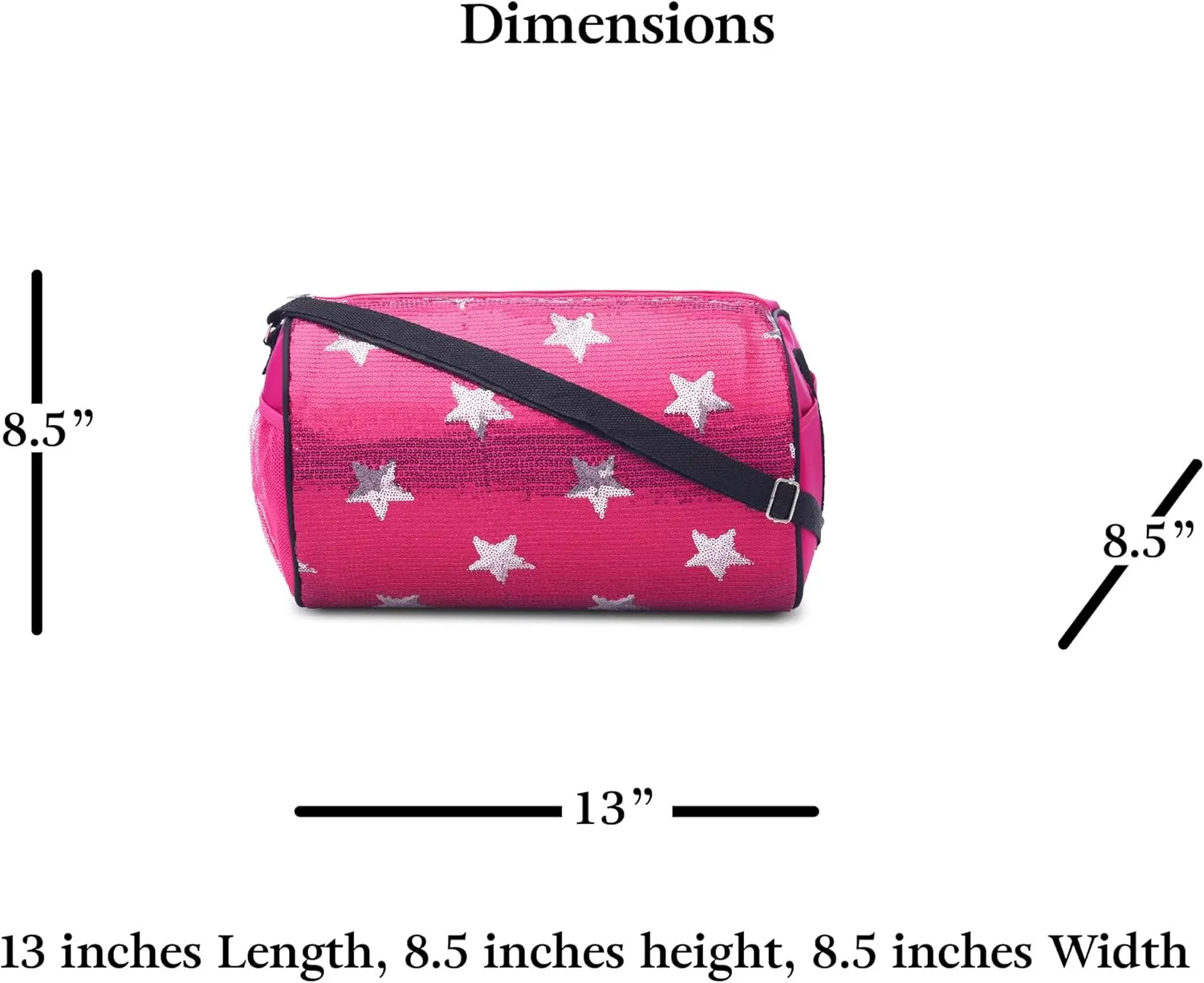 Girls Dance Duffle Bag with Sequin Stars, Kids Travel Bag with Adjustable Carry On and Handy Pouch, Gymnastics Bag, Dance Accessories For Girls - Fuschia