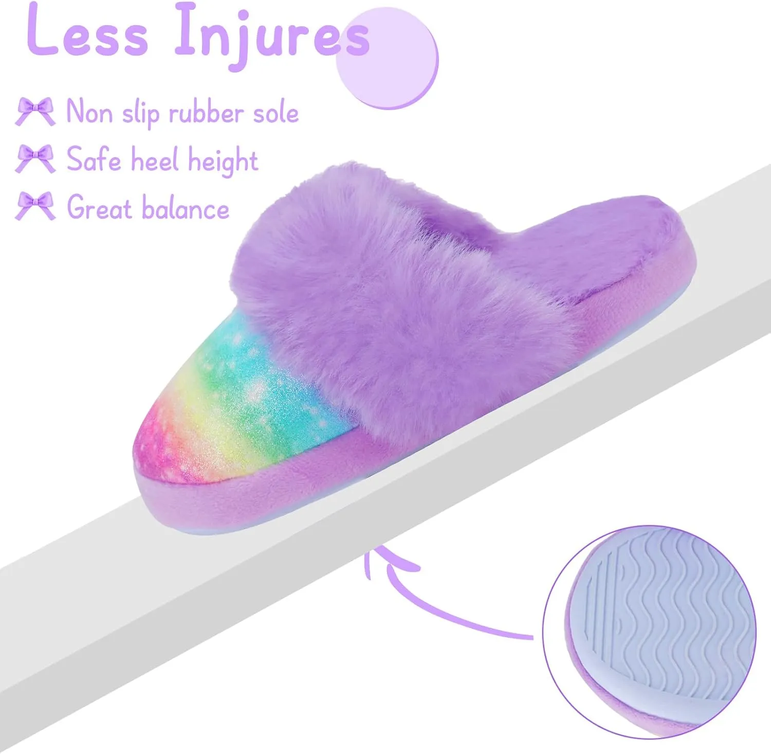 Girls Plush House Slippers Fluffy Sequin Slippers, Cute Faux Fur Slip-on Shoes Memory Foam House Slipper