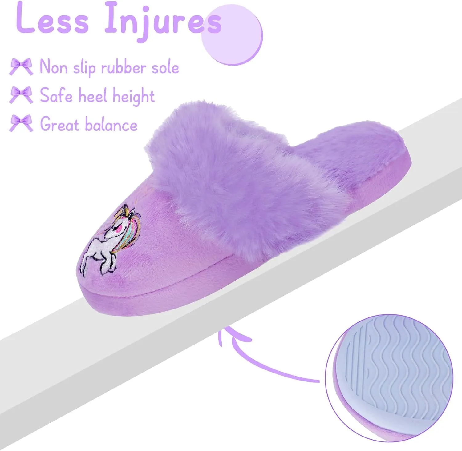 Girls Plush House Slippers Fluffy Sequin Slippers, Cute Faux Fur Slip-on Shoes Memory Foam House Slipper