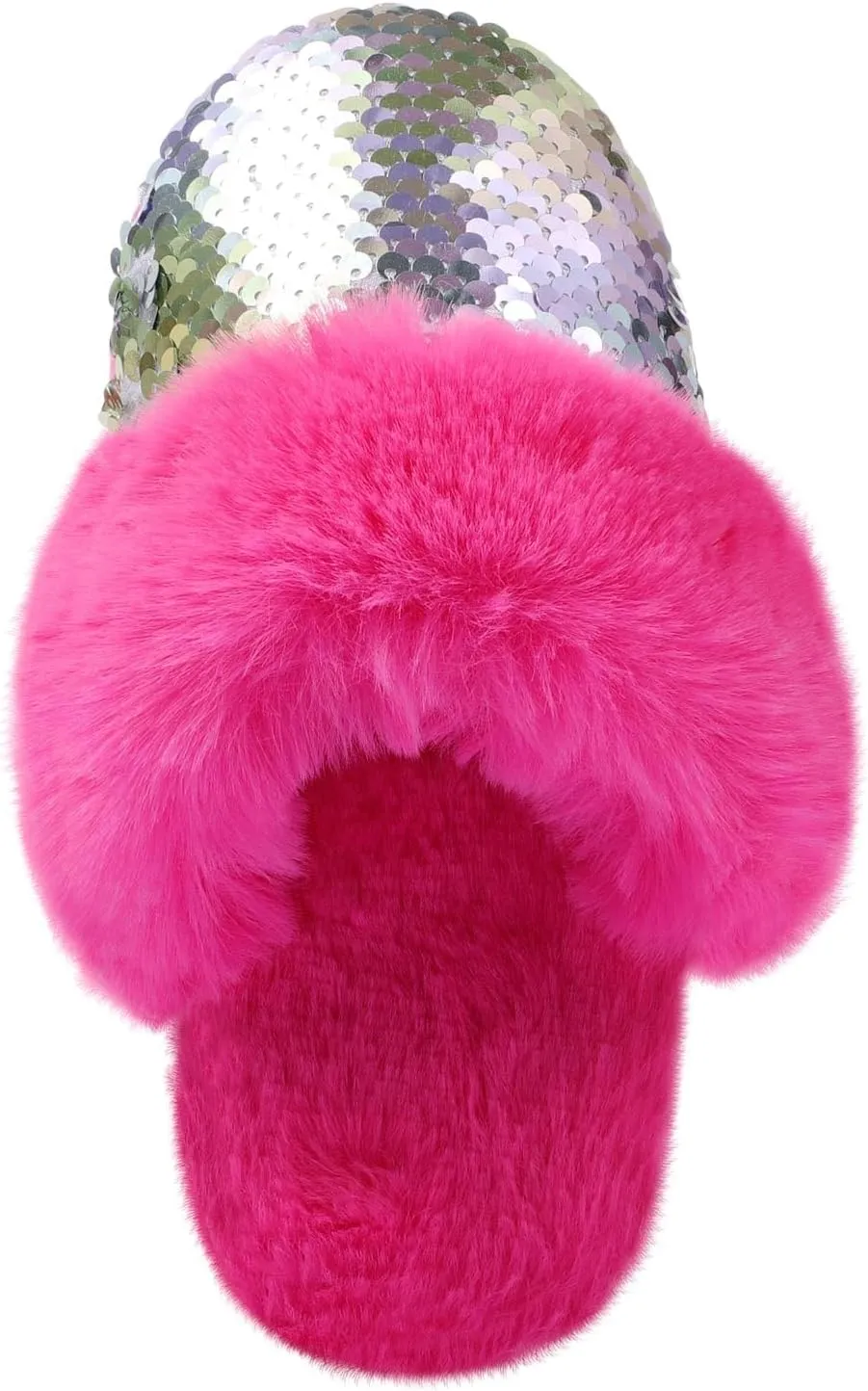 Girls Plush House Slippers Fluffy Sequin Slippers, Cute Faux Fur Slip-on Shoes Memory Foam House Slipper