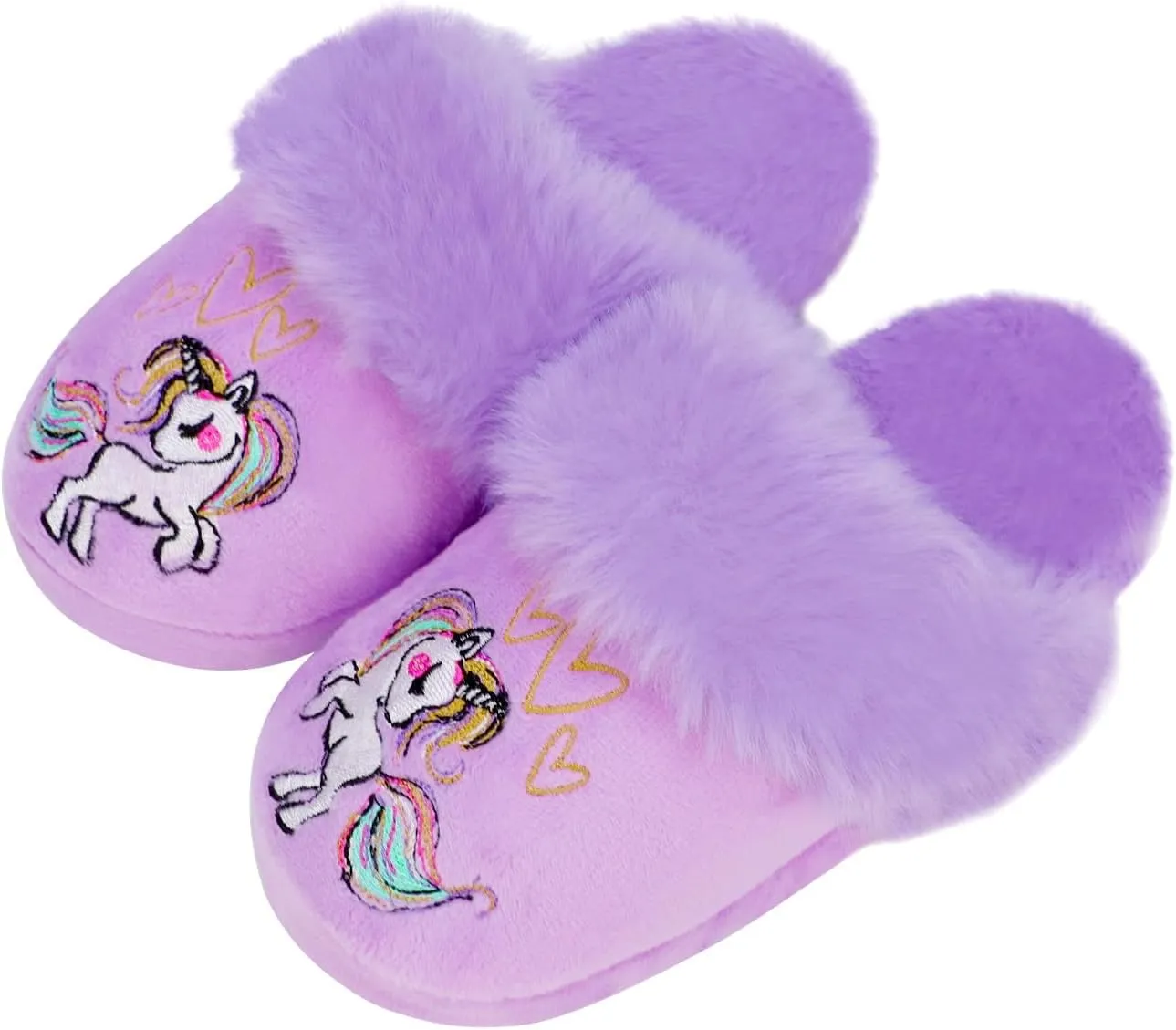 Girls Plush House Slippers Fluffy Sequin Slippers, Cute Faux Fur Slip-on Shoes Memory Foam House Slipper