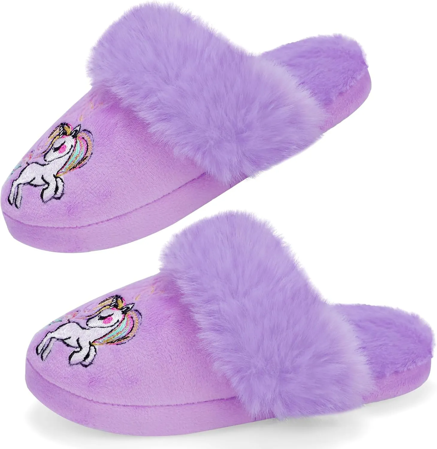 Girls Plush House Slippers Fluffy Sequin Slippers, Cute Faux Fur Slip-on Shoes Memory Foam House Slipper