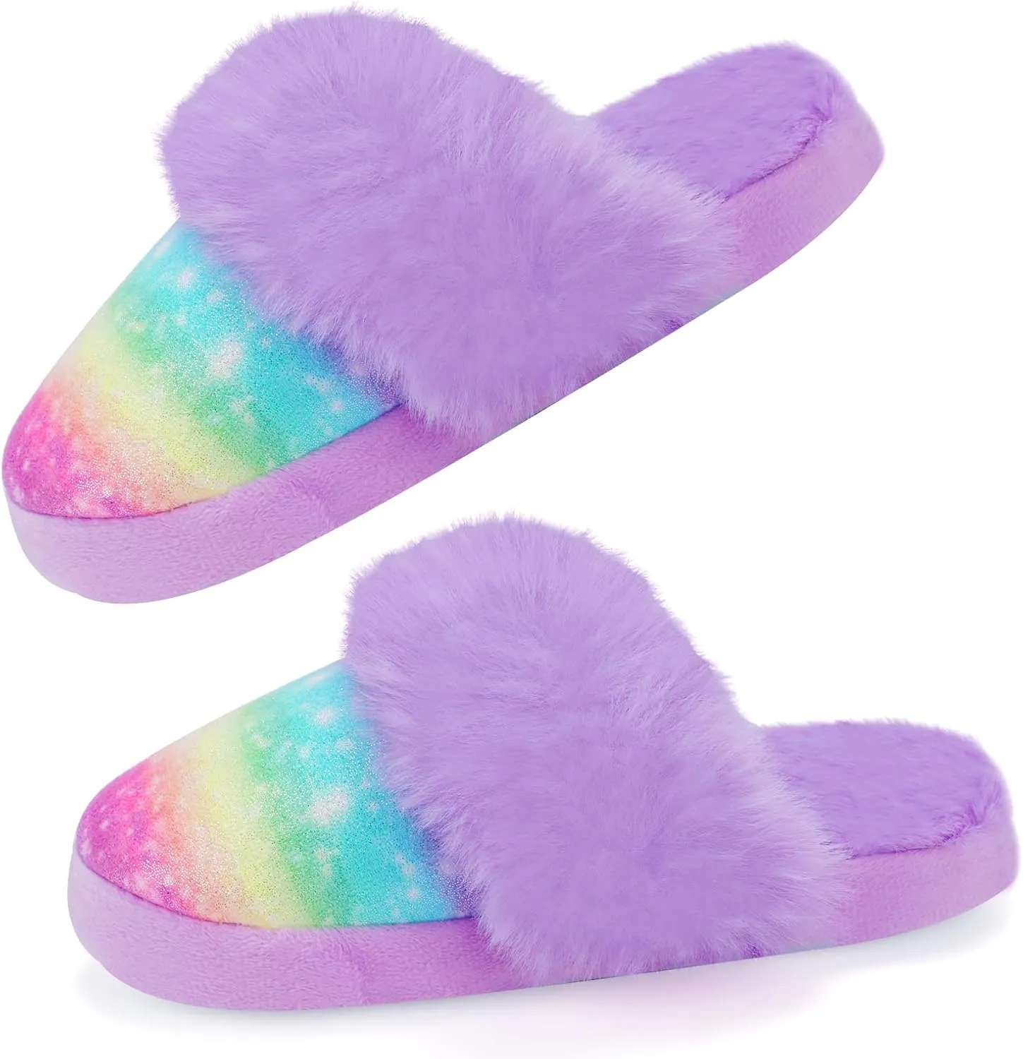 Girls Plush House Slippers Fluffy Sequin Slippers, Cute Faux Fur Slip-on Shoes Memory Foam House Slipper