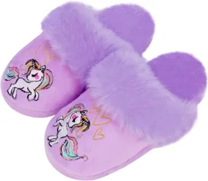 Girls Plush House Slippers Fluffy Sequin Slippers, Cute Faux Fur Slip-on Shoes Memory Foam House Slipper