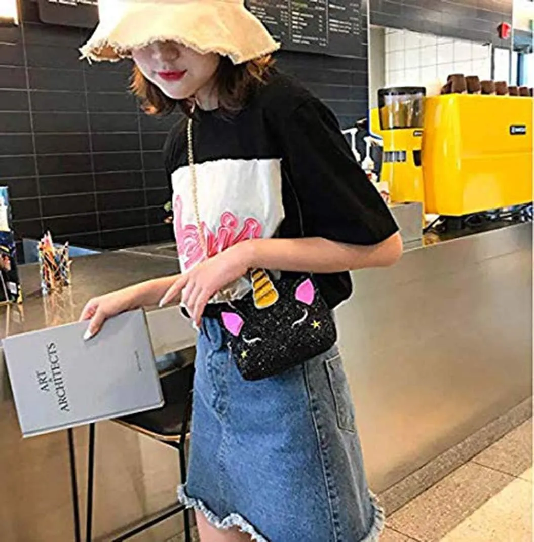 Girls Unicorn Sequin Glitter Crossbody Shoulder Purse Handbag Women Satchel Tote Shell Bag