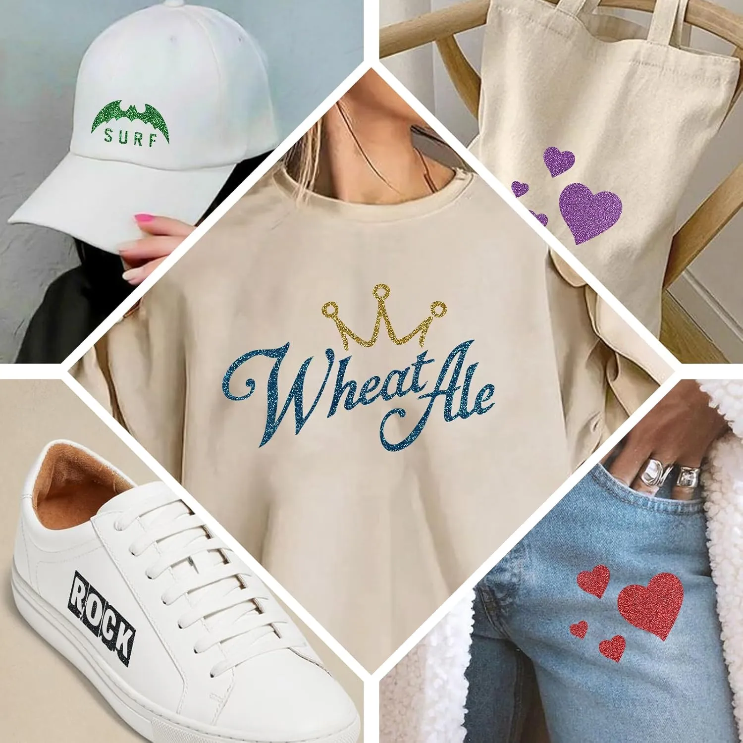 Glitter Heat Transfer Vinyl 30-Color Pack, 12"x10" Perfect for T-Shirts, Bags & Shoes | Compatible with All Cutter Machines | Easy to Cut, Weed & Apply | Durable, Washable & Long-Lasting Designs