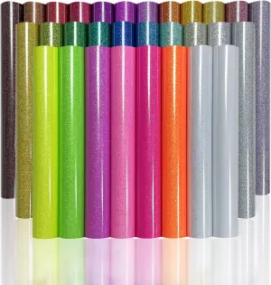 Glitter Heat Transfer Vinyl 30-Color Pack, 12"x10" Perfect for T-Shirts, Bags & Shoes | Compatible with All Cutter Machines | Easy to Cut, Weed & Apply | Durable, Washable & Long-Lasting Designs
