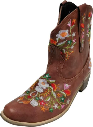 gloryinterest Cowboy Boots for Women Ankle Cowgirl Boots Western Flower Embroidered Square Toe Chunky Heel Stitched Retro Black Brown Red Blue Yellow Purple US5.5-10.5