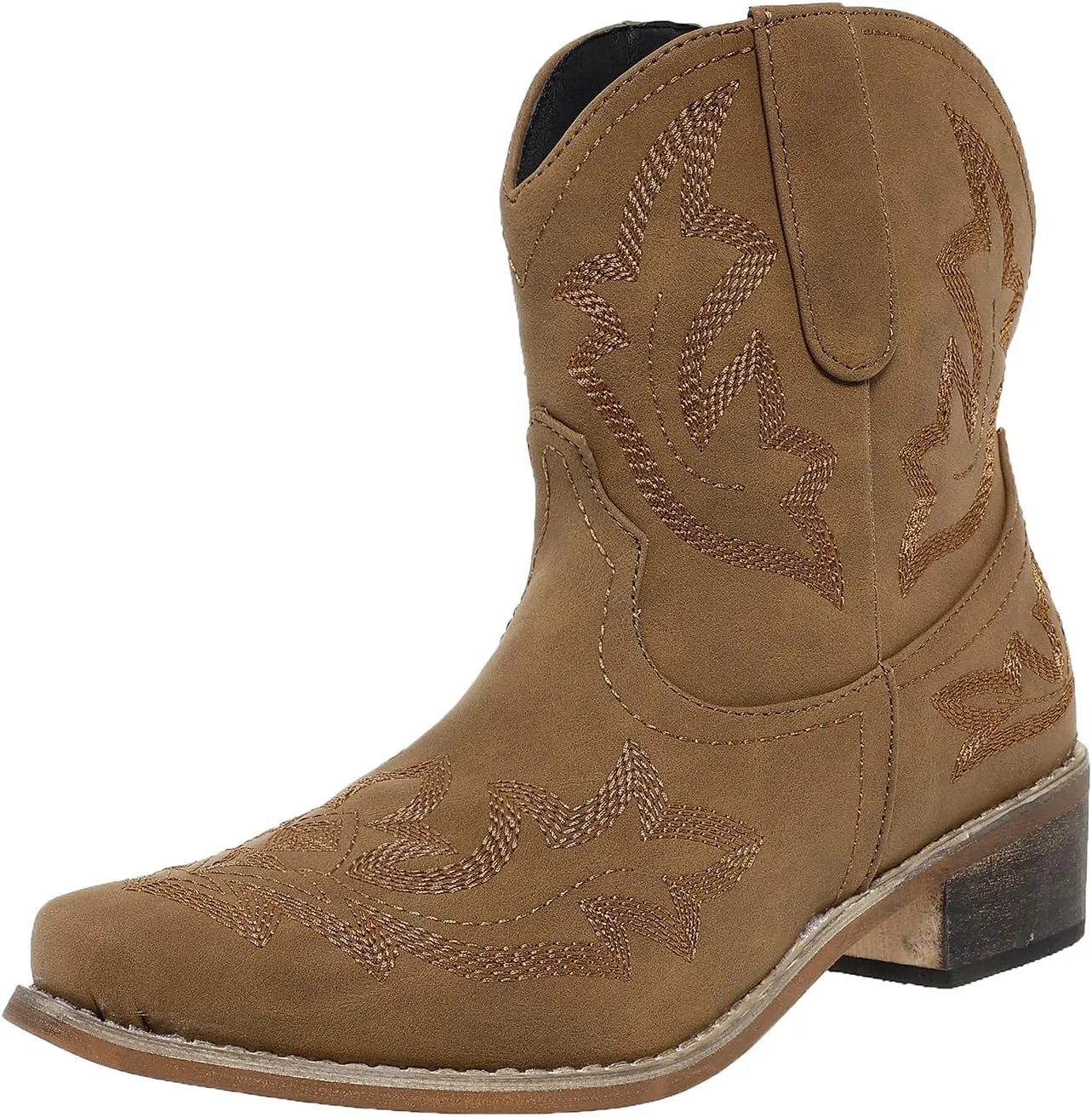 gloryinterest Cowboy Boots for Women Booties Ankle Cowgirl Western Boots Stitched Embroidered Pointed Toe Short Chunky Classic Brown Red Blue US6-10.5