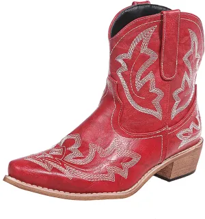 gloryinterest Cowboy Boots for Women Booties Ankle Cowgirl Western Boots Stitched Embroidered Pointed Toe Short Chunky Classic Brown Red Blue US6-10.5