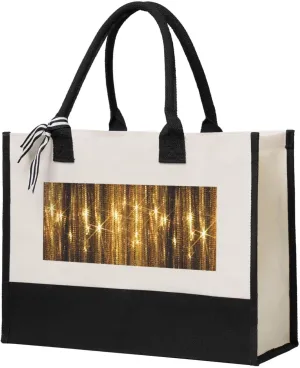 Gold Sequin Sparkle print canvas tote bag for women - eco-friendly, reusable, and spacious for everyday use