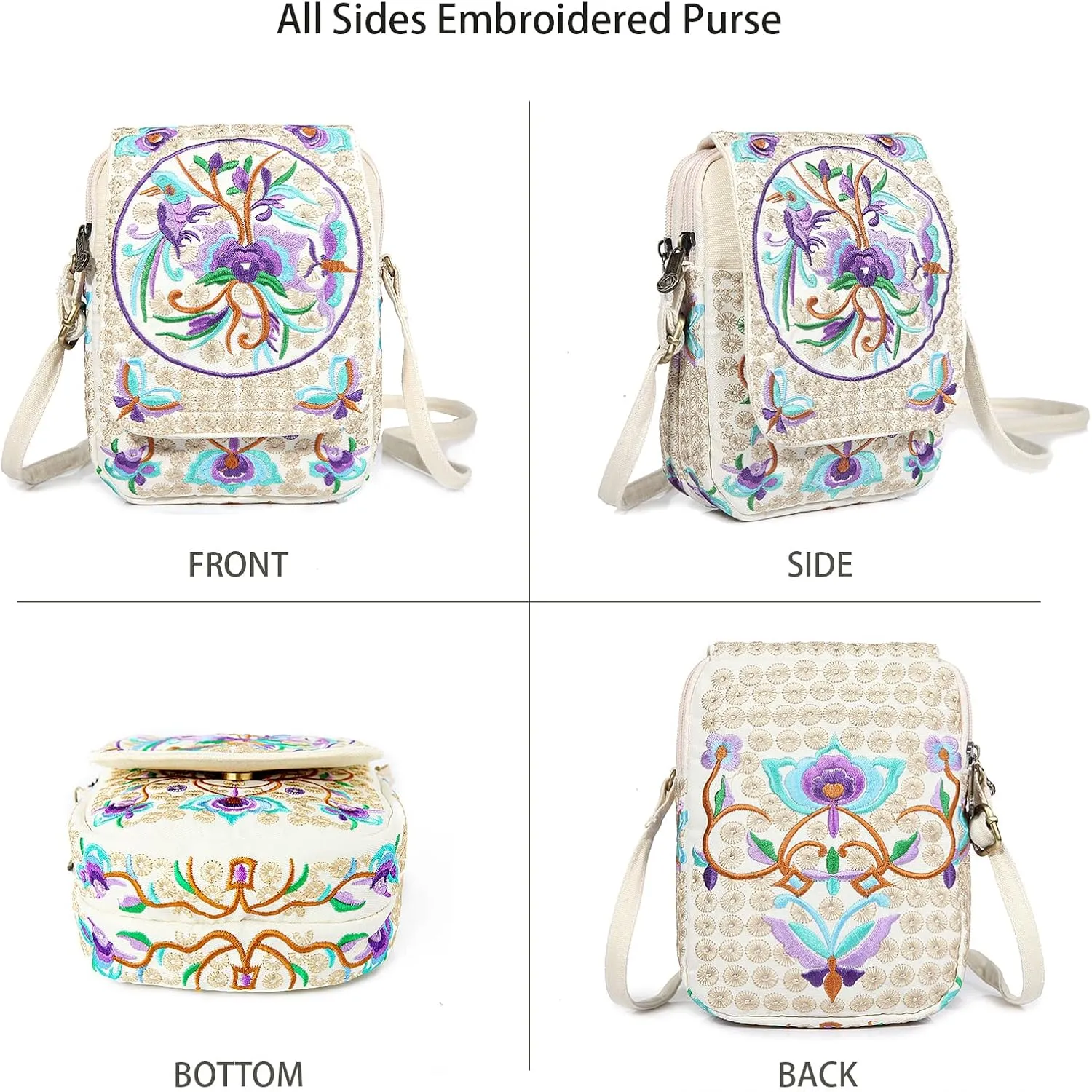 Goodhan Flower Embroidered Crossbody Bag Phone Purse Small Handbag Coin Pouch, Bigger Version