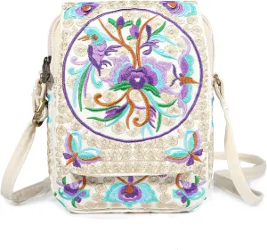 Goodhan Flower Embroidered Crossbody Bag Phone Purse Small Handbag Coin Pouch, Bigger Version