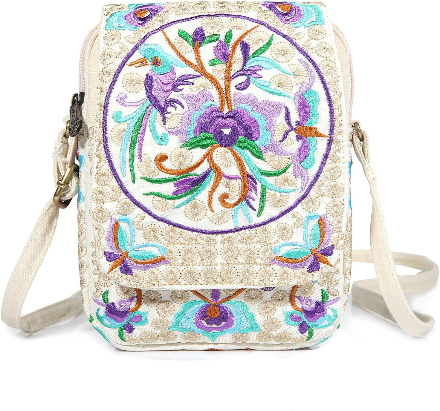 Goodhan Flower Embroidered Crossbody Bag Phone Purse Small Handbag Coin Pouch, Bigger Version
