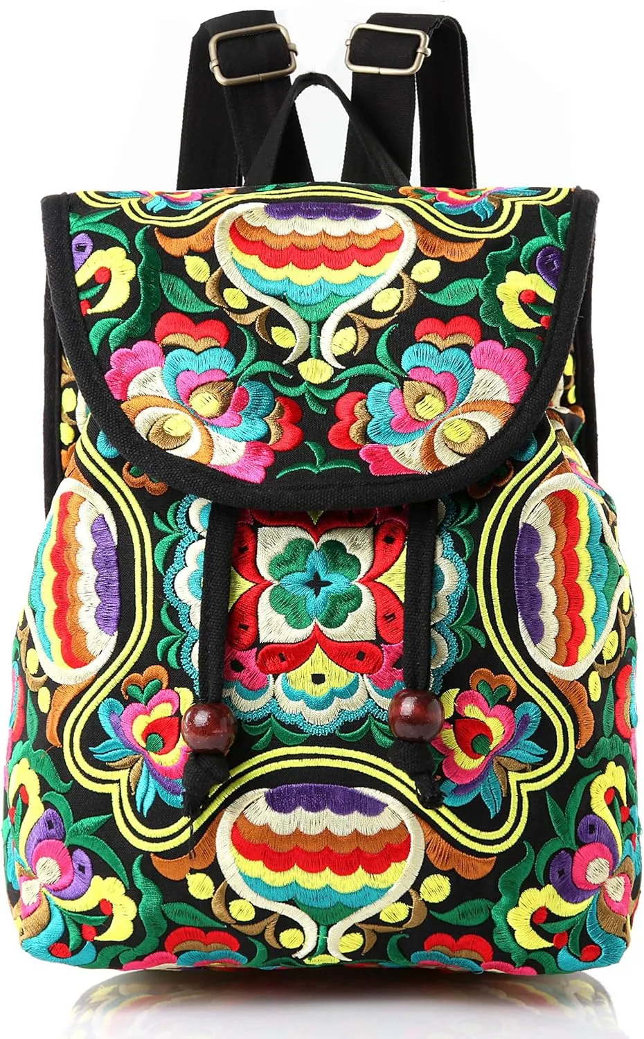 Goodhan Vintage Embroidered Women Backpack Ethnic Travel Handbag Shoulder Bag
