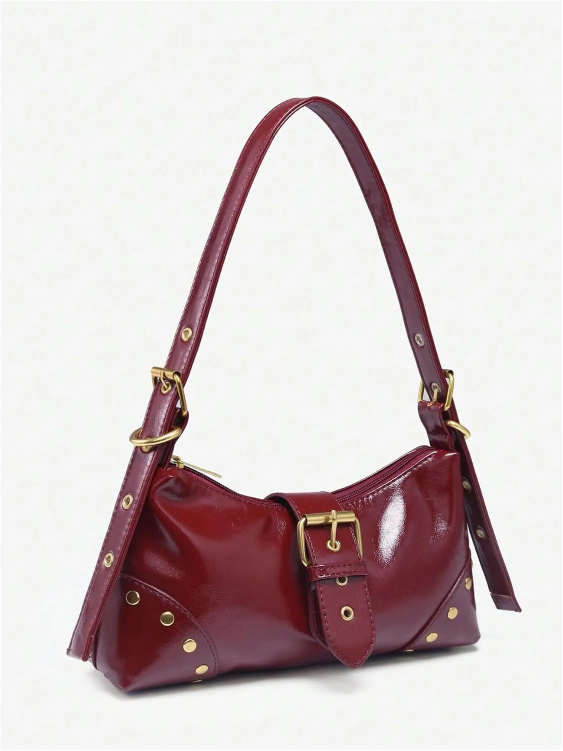 GORGLITTER Women's Metal Studded Suqare Bag Flap Buckle Punk Purse Pu Leather Shoulder Handbags