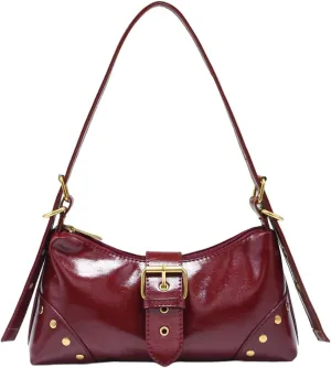 GORGLITTER Women's Metal Studded Suqare Bag Flap Buckle Punk Purse Pu Leather Shoulder Handbags