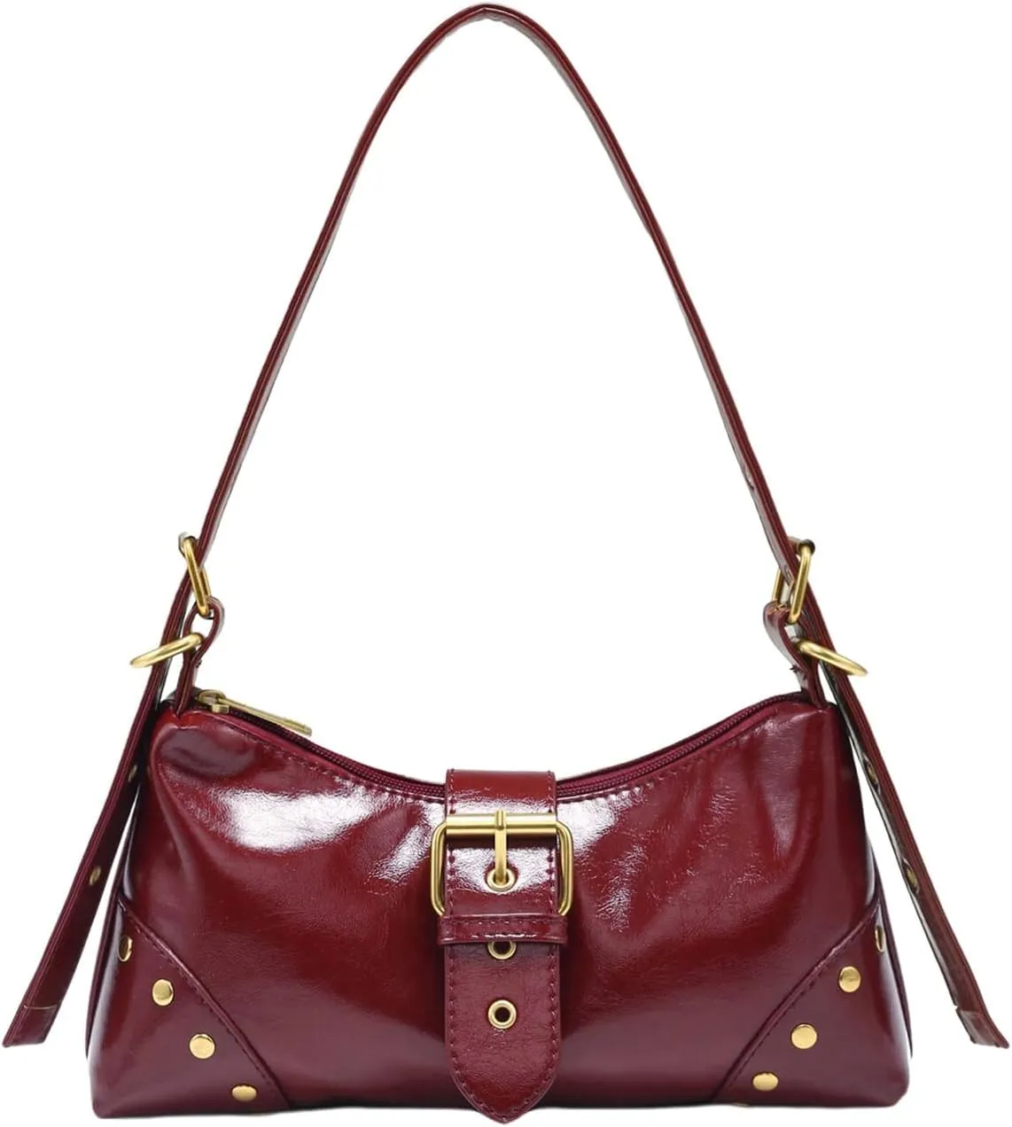 GORGLITTER Women's Metal Studded Suqare Bag Flap Buckle Punk Purse Pu Leather Shoulder Handbags