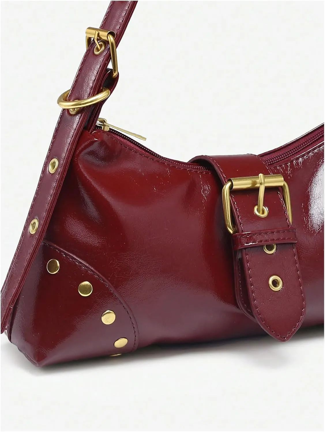 GORGLITTER Women's Metal Studded Suqare Bag Flap Buckle Punk Purse Pu Leather Shoulder Handbags