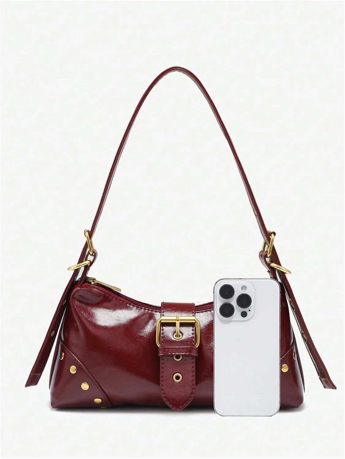 GORGLITTER Women's Metal Studded Suqare Bag Flap Buckle Punk Purse Pu Leather Shoulder Handbags