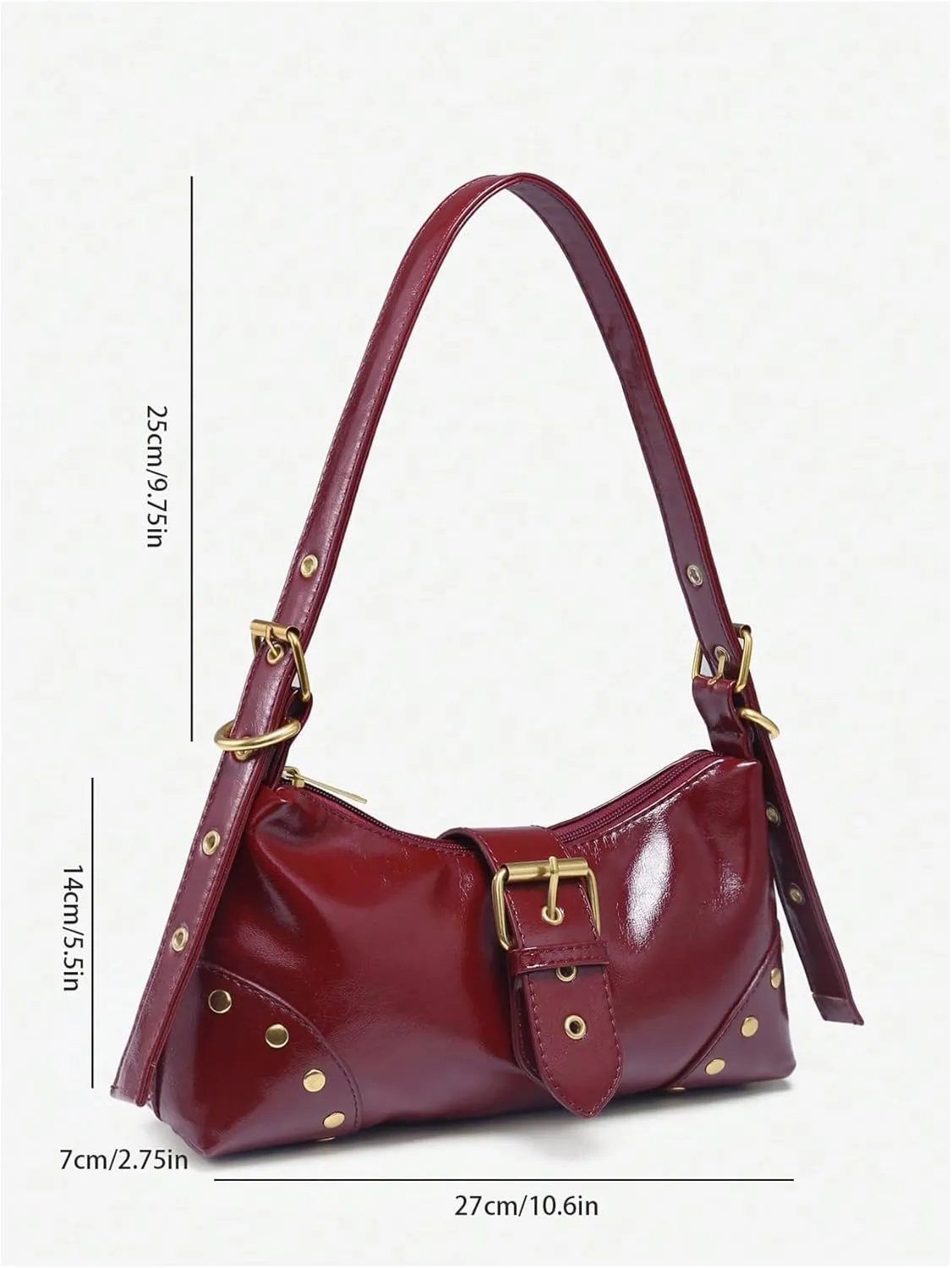 GORGLITTER Women's Metal Studded Suqare Bag Flap Buckle Punk Purse Pu Leather Shoulder Handbags