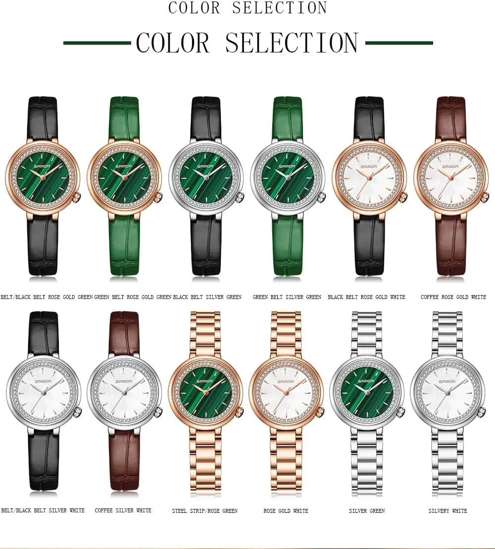 Gosasa Dainty Ladies Quartz Watch Elegant Dress Analog Female Watches Waterproof Diamond Dial for Womens Wrist Watch with Steel Bracelet and Leather Band