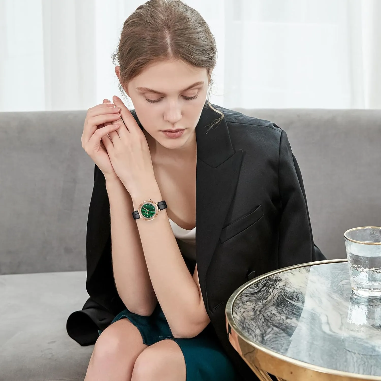 Gosasa Dainty Ladies Quartz Watch Elegant Dress Analog Female Watches Waterproof Diamond Dial for Womens Wrist Watch with Steel Bracelet and Leather Band