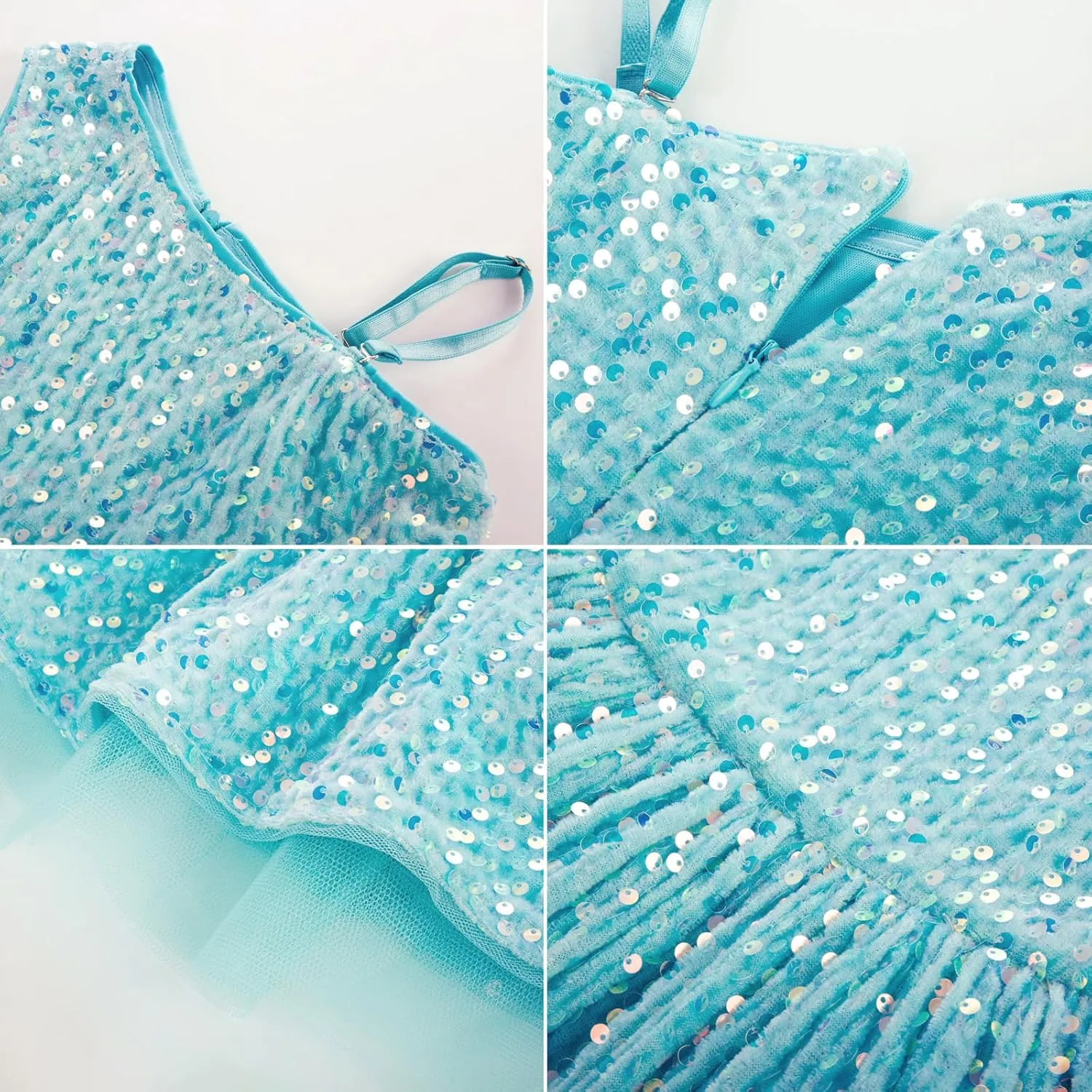 GRACE KARIN Girls Sequin Dress One Shoulder Wedding Party Gown with Hair Bow 5-12Y