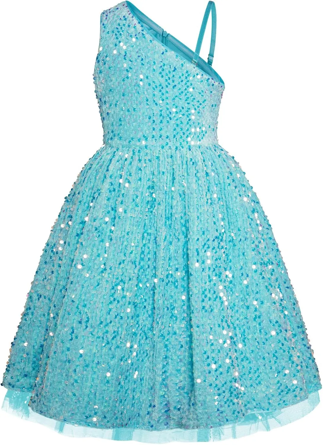 GRACE KARIN Girls Sequin Dress One Shoulder Wedding Party Gown with Hair Bow 5-12Y