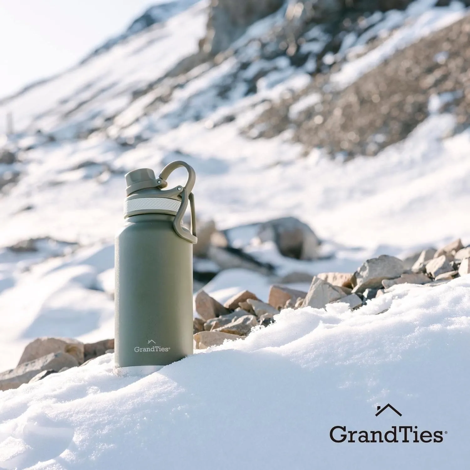 GRANDTIES 2 Lids Sports Stainless Steel Water Bottles – Wide Mouth Vacuum Insulated Reusable Leak Proof BPA-Free Travel Metal Canteen, Thermos Bottles for Men Women Gym (Caffe Latte 32 oz)