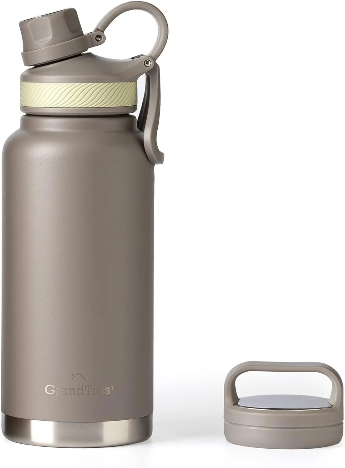 GRANDTIES 2 Lids Sports Stainless Steel Water Bottles – Wide Mouth Vacuum Insulated Reusable Leak Proof BPA-Free Travel Metal Canteen, Thermos Bottles for Men Women Gym (Caffe Latte 32 oz)