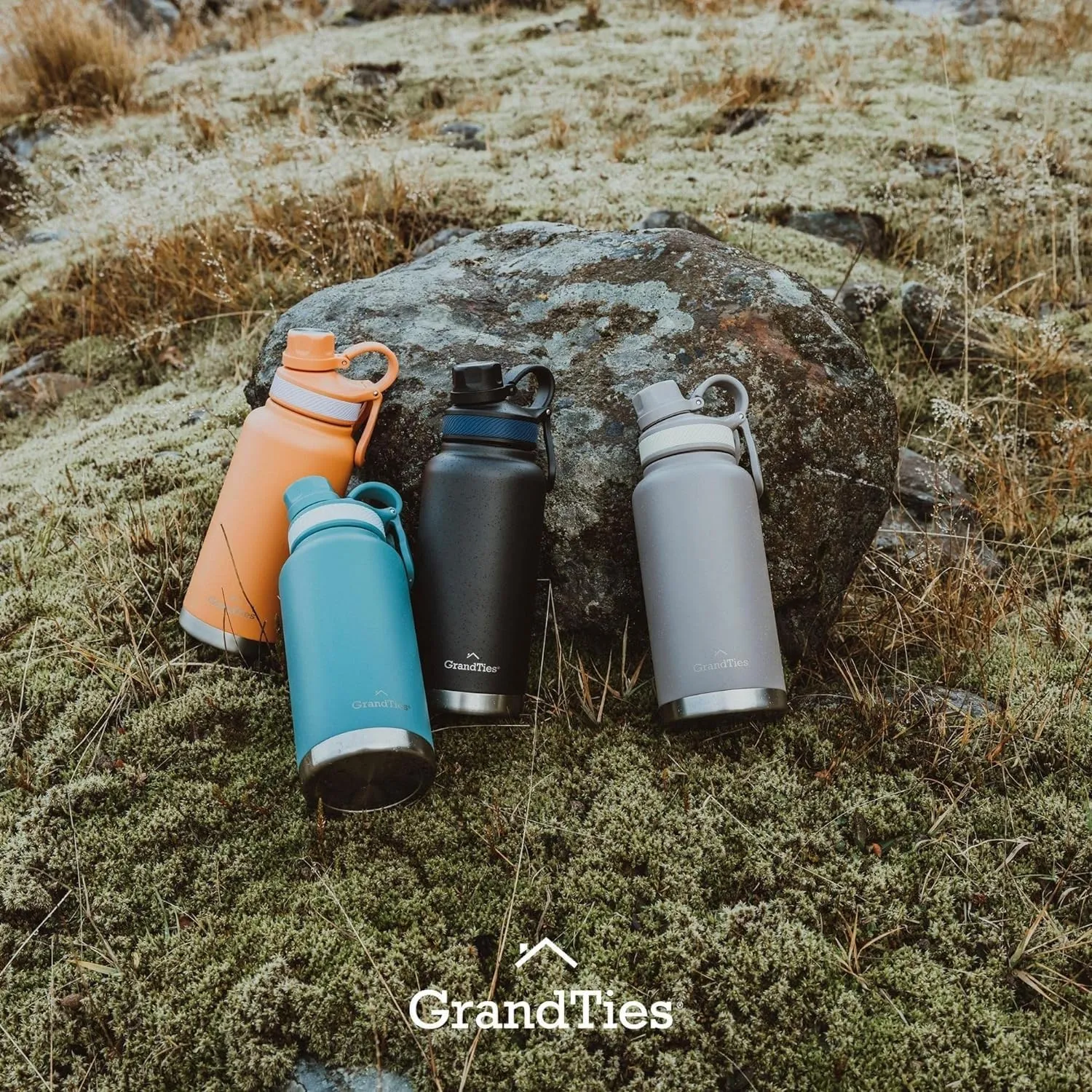 GRANDTIES 2 Lids Sports Stainless Steel Water Bottles – Wide Mouth Vacuum Insulated Reusable Leak Proof BPA-Free Travel Metal Canteen, Thermos Bottles for Men Women Gym (Caffe Latte 32 oz)