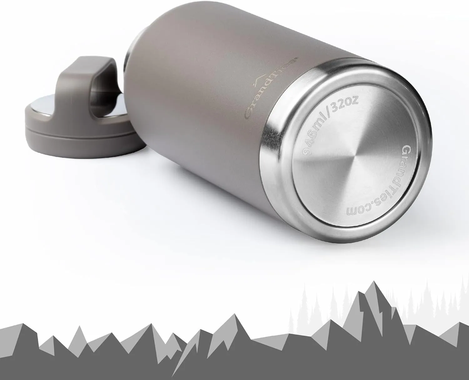 GRANDTIES 2 Lids Sports Stainless Steel Water Bottles – Wide Mouth Vacuum Insulated Reusable Leak Proof BPA-Free Travel Metal Canteen, Thermos Bottles for Men Women Gym (Caffe Latte 32 oz)