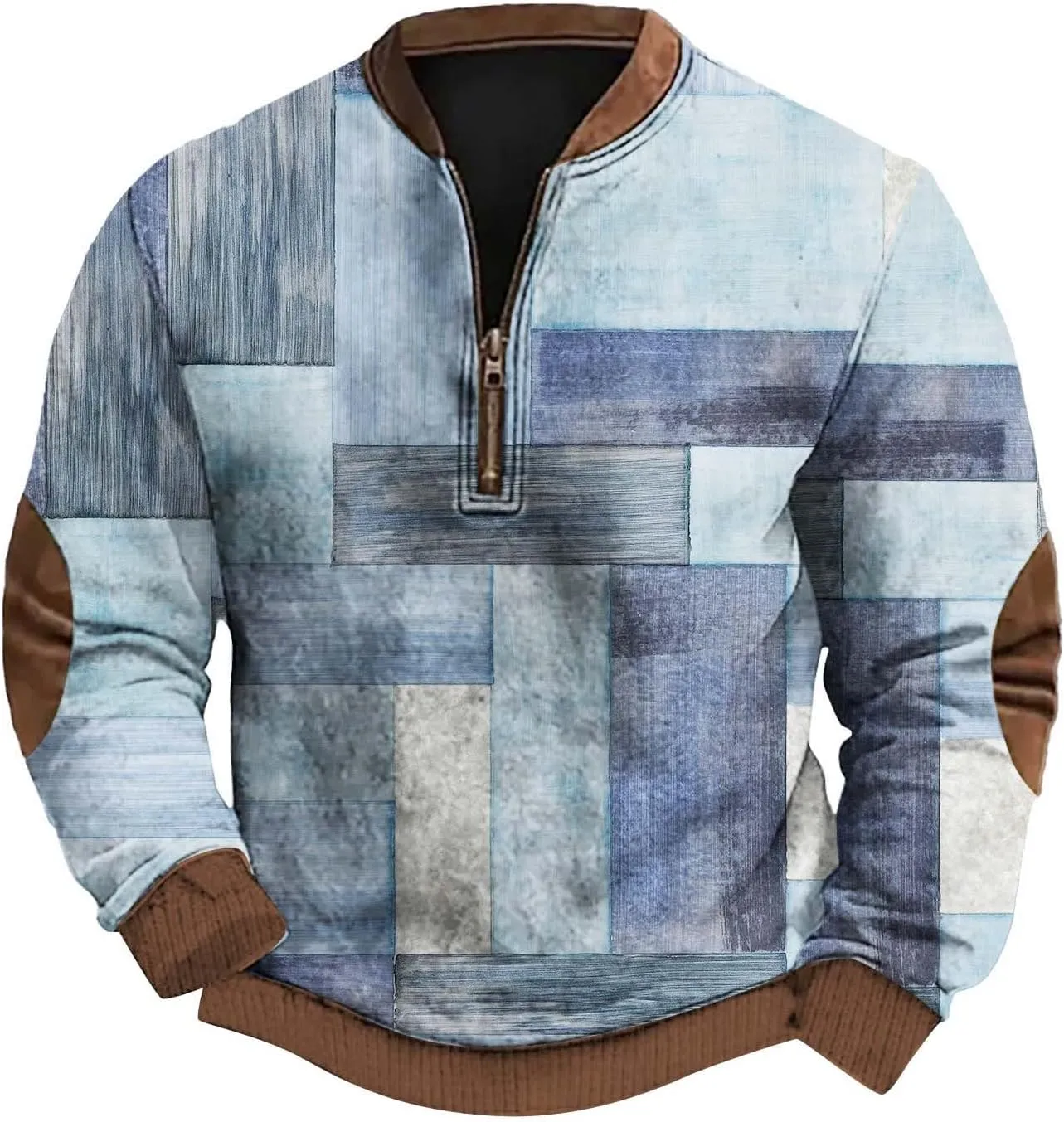 Graphic Sweatshirts for Men Long Sleeve 3D Print Zip Up Sweatshirt Casual Outdoor Retro Geometric Pattern Pullovers
