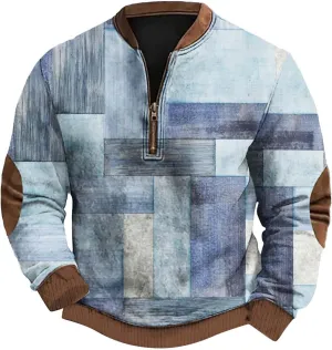 Graphic Sweatshirts for Men Long Sleeve 3D Print Zip Up Sweatshirt Casual Outdoor Retro Geometric Pattern Pullovers