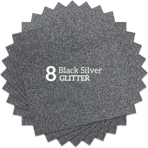 Gray Glitter HTV Heat Transfer Vinyl Bundle 8 sheets-12 x12 Iron on Vinyl for T Shirts Hats Clothing Compatible with Cricut Cameo Heat Press Machine