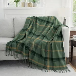 Green Plaid Throw Blanket for Couch,60"X80" Super Soft Cozy Warm Home Decorative Throws with Tassels for Bed Sofa Picnic