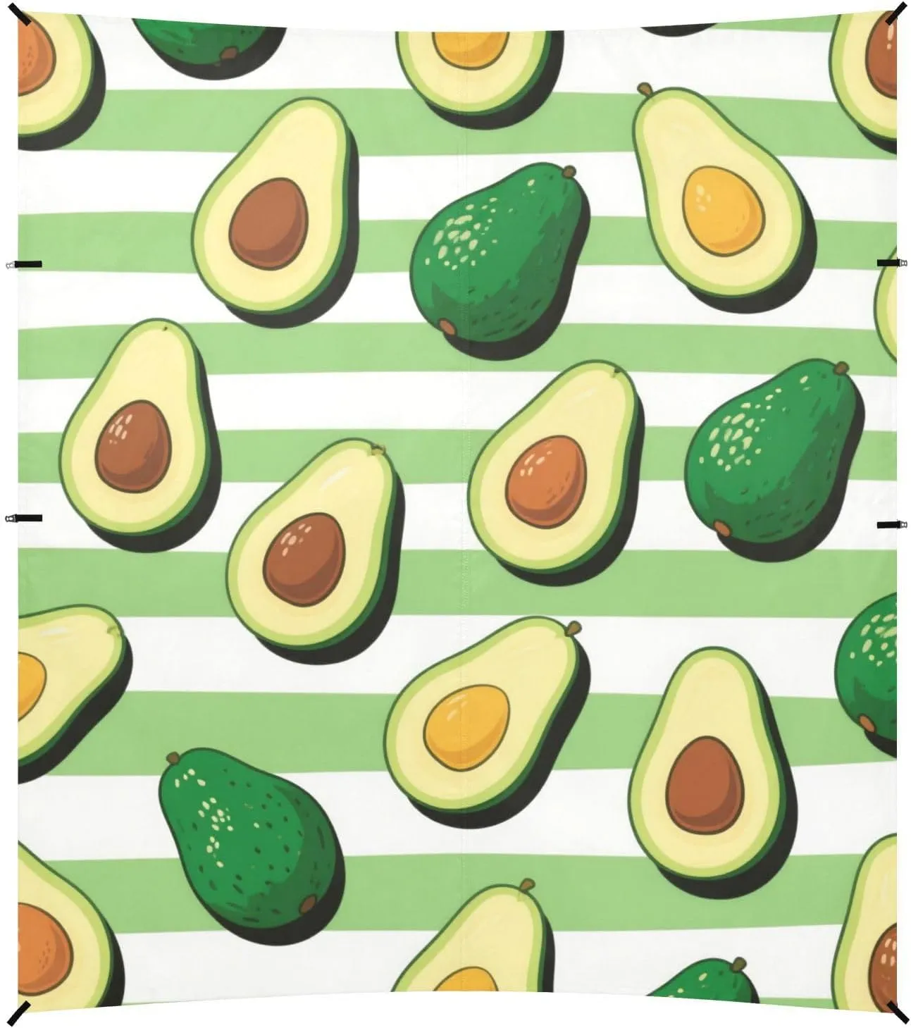 Green White Striped Avocado Fruit Stable Beach Tent UPF50 Lightweight Sun Shade with Sandbags & Sand Shovel for Camping, Picnics, Backyard