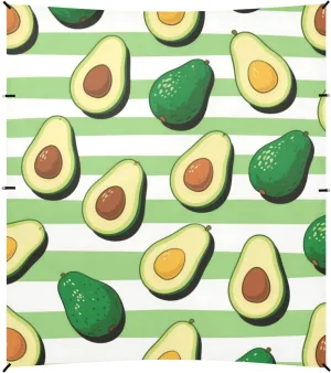 Green White Striped Avocado Fruit Stable Beach Tent UPF50 Lightweight Sun Shade with Sandbags & Sand Shovel for Camping, Picnics, Backyard
