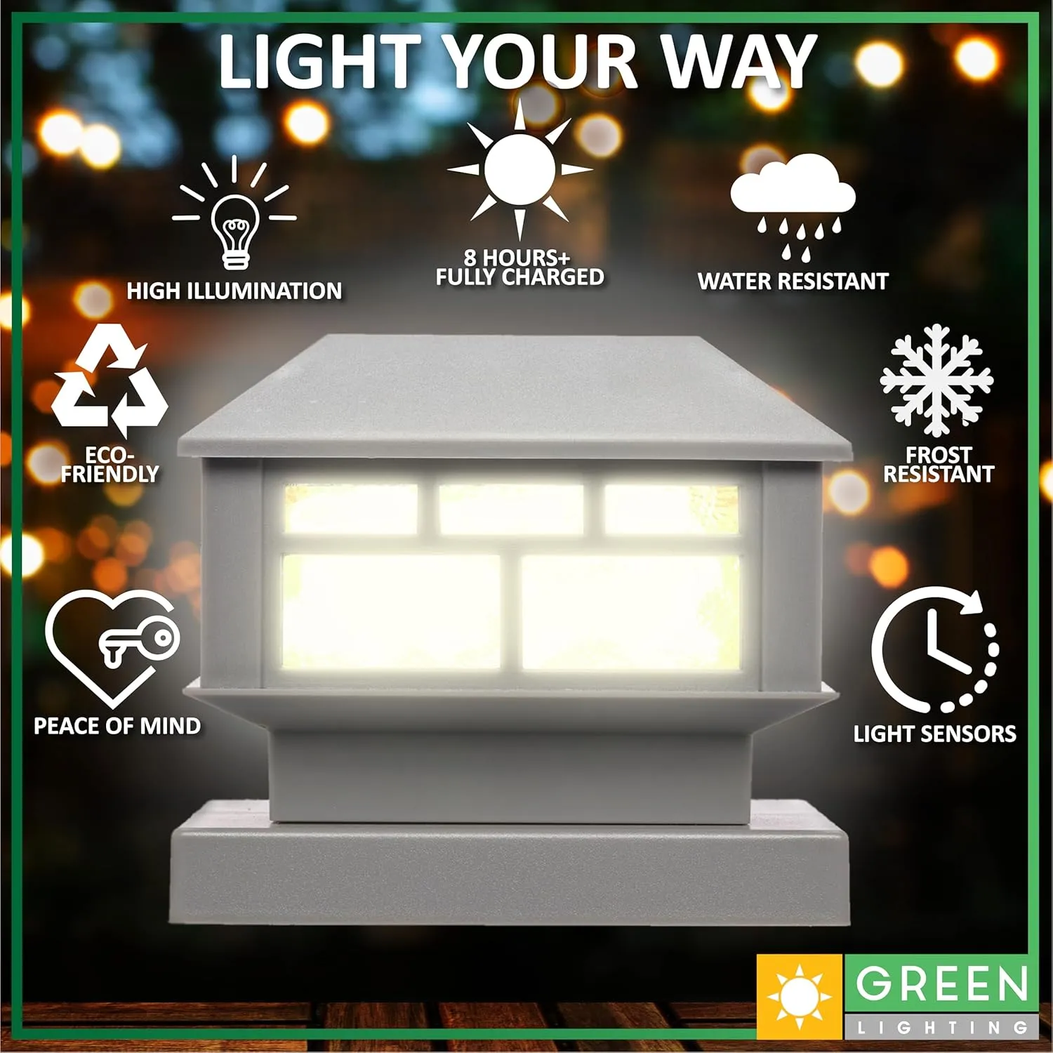 GreenLighting Modern Solar Post Cap Lights Fits 4x4 Wood, 4x4 & 5x5 PCV/Vinyl Outdoor Solar Powered Light, Fence Post, Landscaping, Deck, Garden- Bright LED, Waterproof Gray 4 Pack