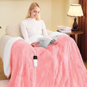 greenoak Heated Blanket Electric Twin 62"X84", Heating Blanket with 10 Levels 1/2/4/6/8 Hours Auto-Off Overheat Protection, Flannel Sherpa Soft Warm Heater, ETL Certified Light Pink