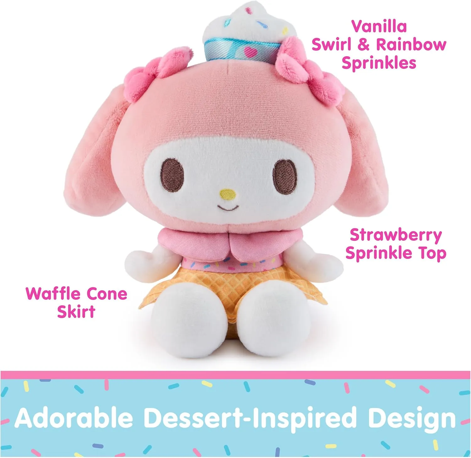 GUND Sanrio Hello Kitty and Friends My Melody Ice Cream Plush, Stuffed Animal for Ages 1 and Up, Pink/White, 6”
