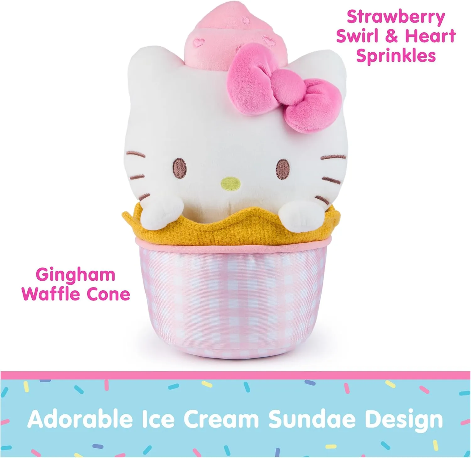 GUND Sanrio Official Hello Kitty Ice Cream Plush, Stuffed Animal for Ages 1 and Up, Pink/White, 10”