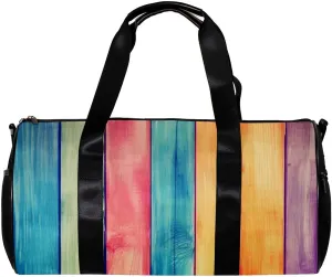 Gym Bags for Men,Travel Duffel Bags for Women,Vintage Wood Color Striped,Workout Bag