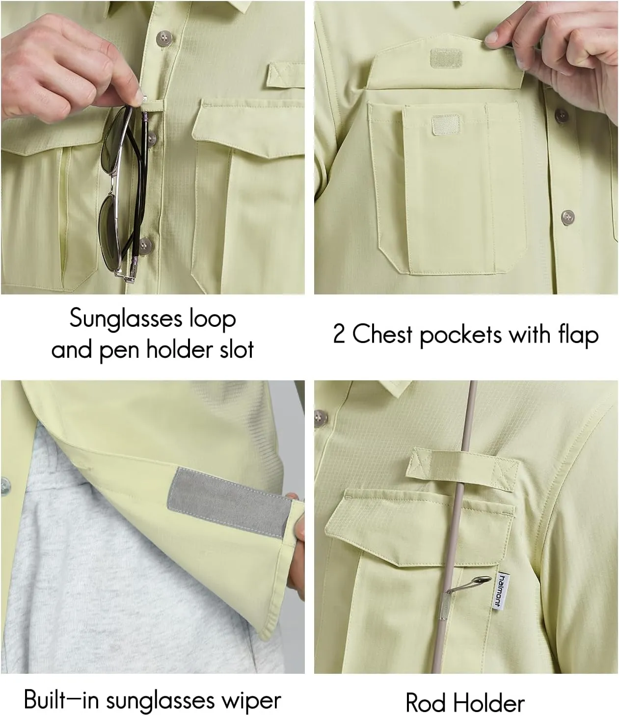 Haimont Men's UPF50  Sun Protection Fishing Shirts Hiking Travel Shirts Button Down Long Sleeve Shirts with Pockets