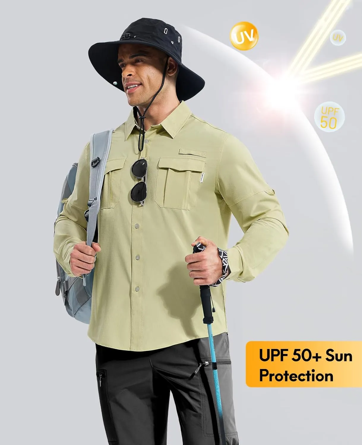 Haimont Men's UPF50  Sun Protection Fishing Shirts Hiking Travel Shirts Button Down Long Sleeve Shirts with Pockets